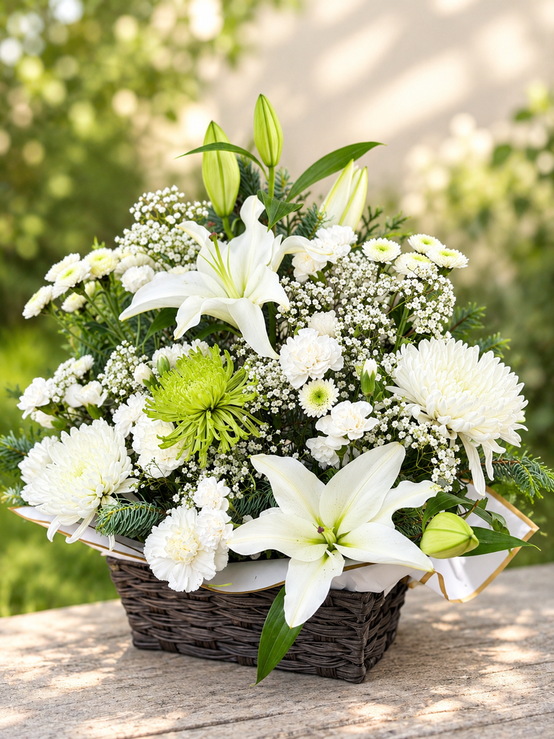 White lily garden basket