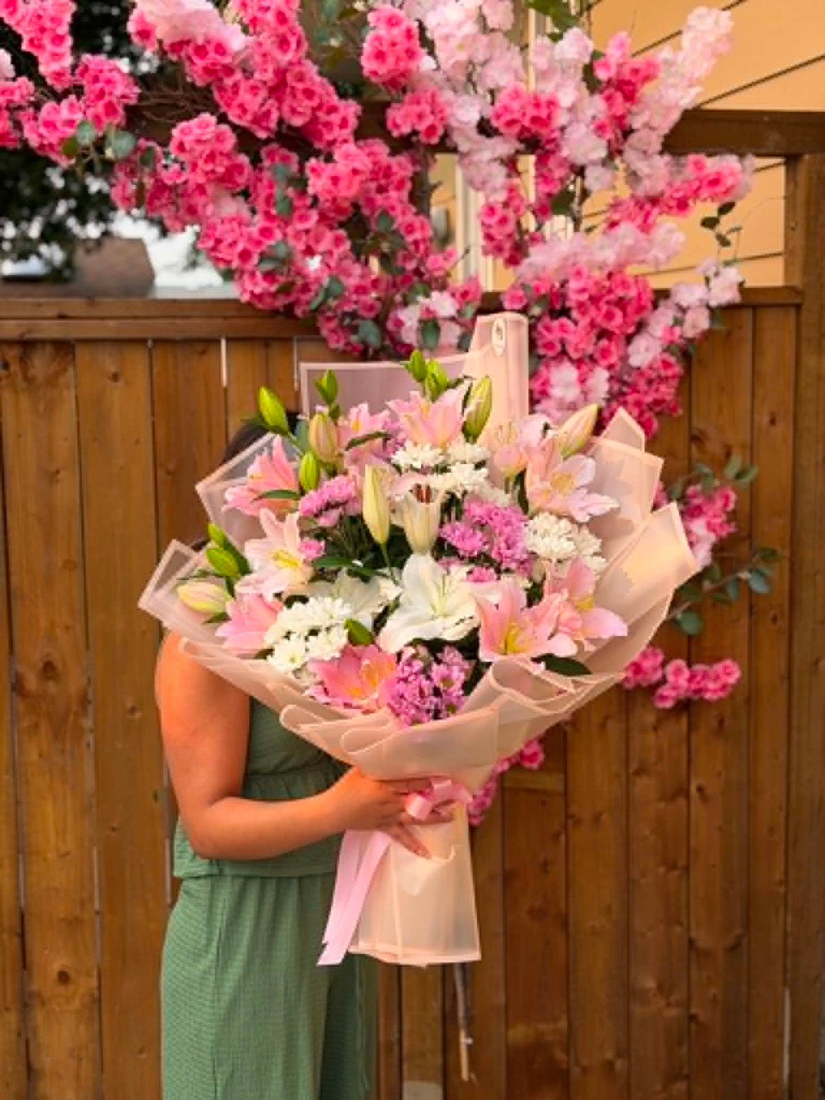 Pink Lily Embrace — handcrafted flower bouquet