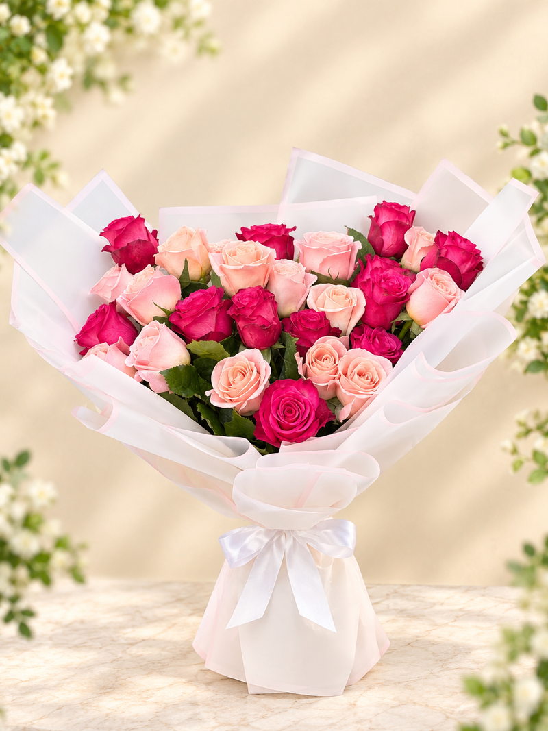 Pink and peach rose bouquet