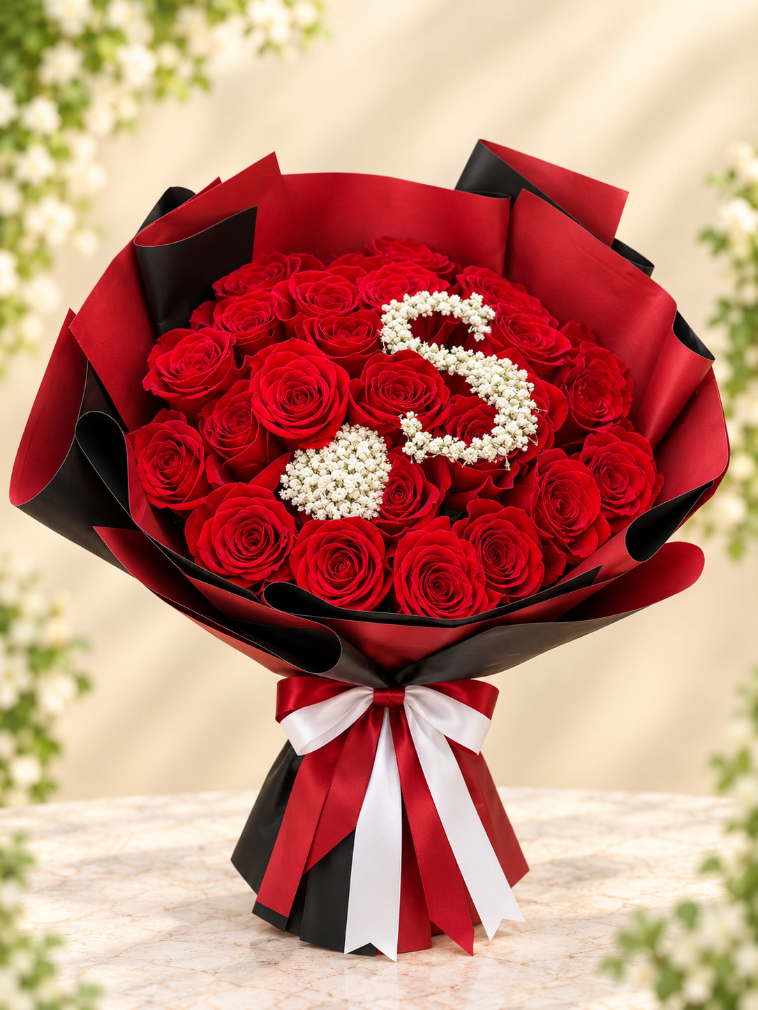 Personalised Crimson Roses — handcrafted flower bouquet