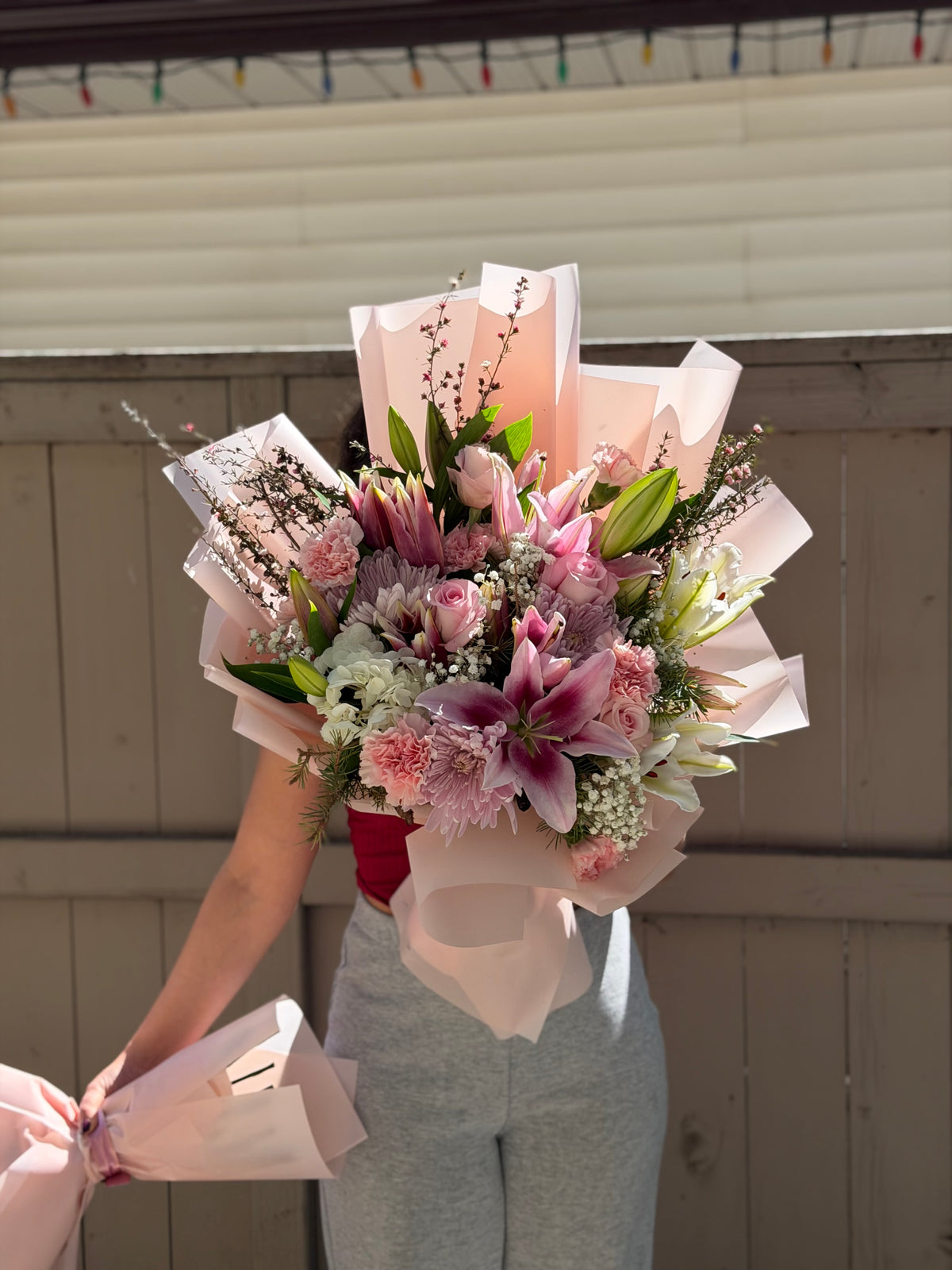 Pink Lily Embrace — handcrafted flower bouquet