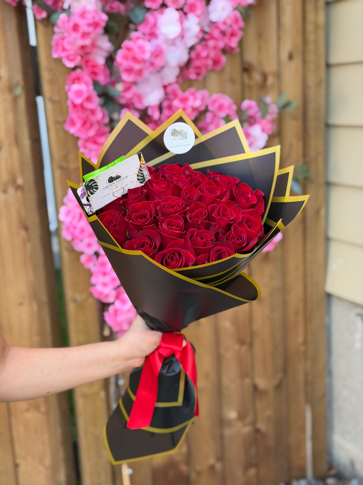 Crimson Elegance — handcrafted flower bouquet