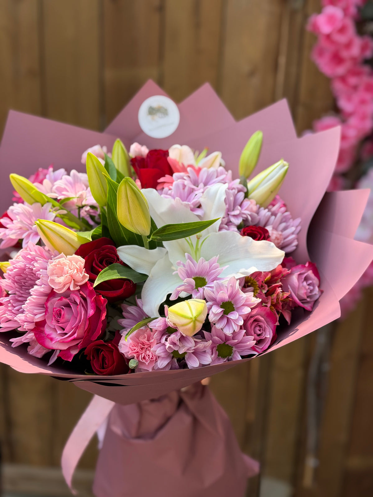 Pink Lily Garden — handcrafted flower bouquet