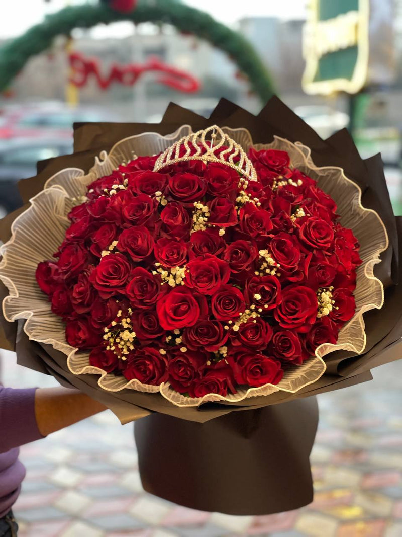 Crowned Crimson Roses — statement rose design