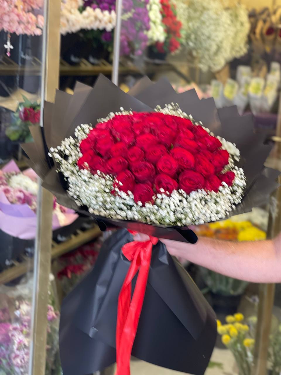 Crimson Roses & White Accents — statement rose design
