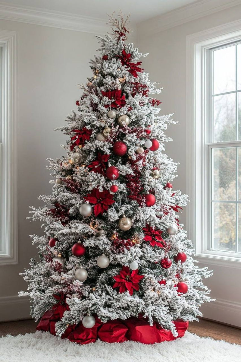 Snowy Red Christmas Tree
