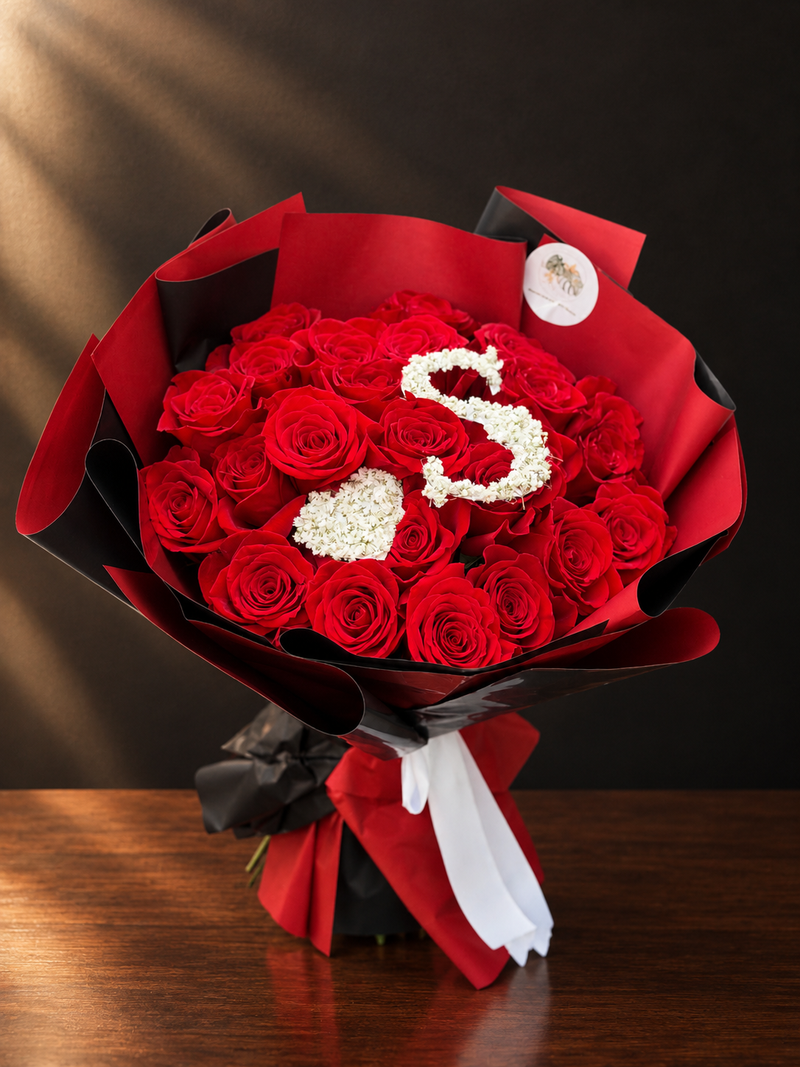 Red Rose Bouquet with White Floral S