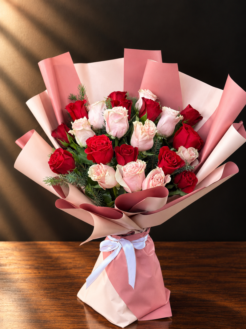 Romantic Red and Pink Rose Bouquet