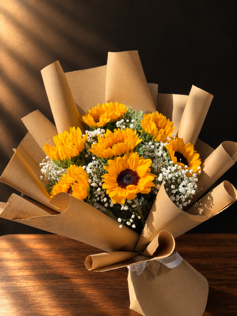 Sunlit Sunflower Bouquet on Kraft Paper