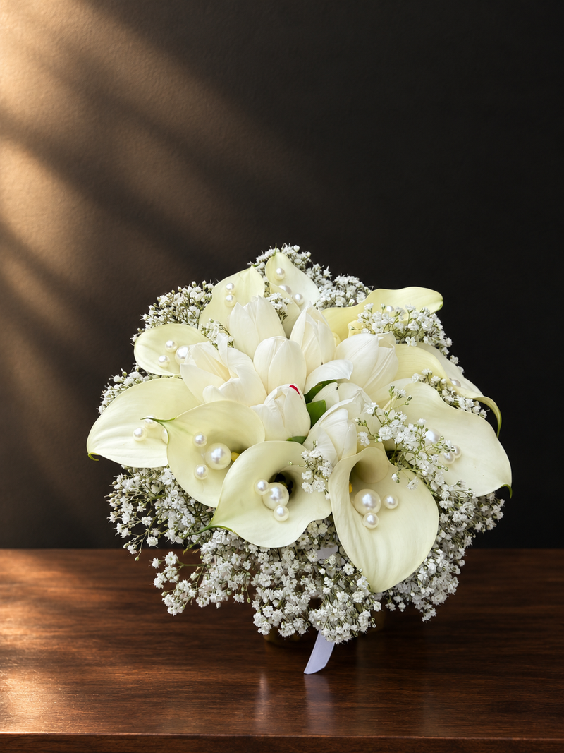 Pearl-Accented Ivory Calla Lily Bouquet