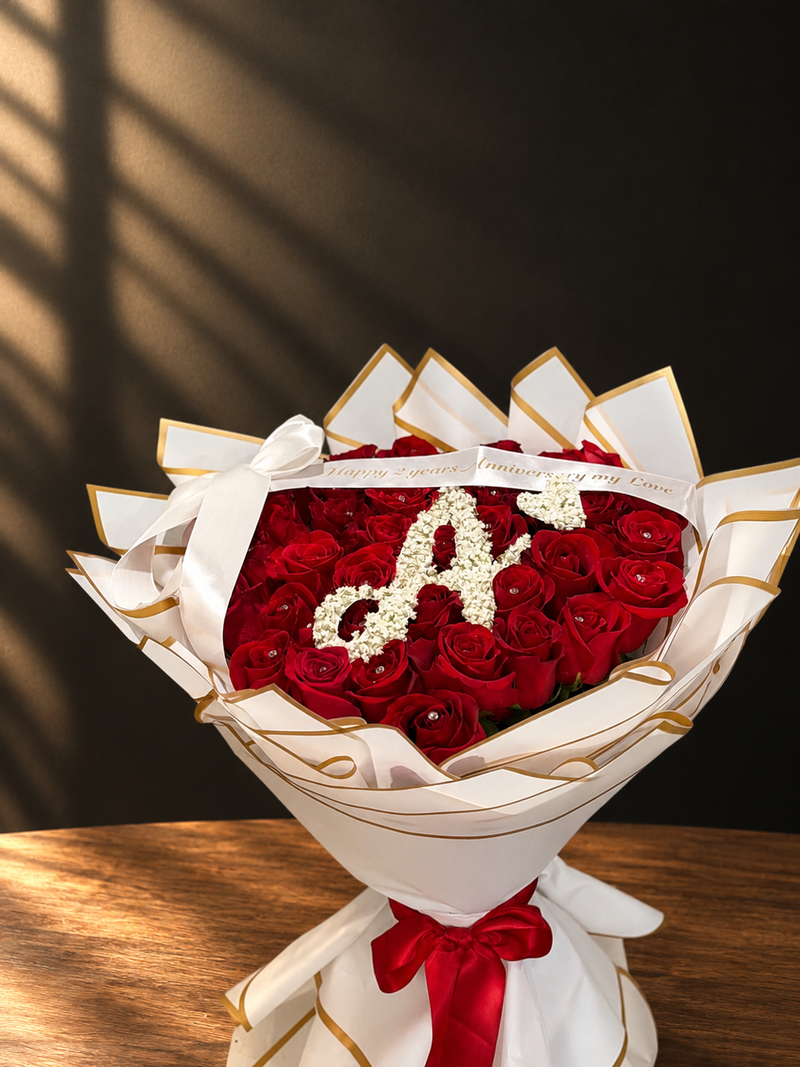 Luxury Roses with Personalized Floral Details - Green Touch Flowers Calgary