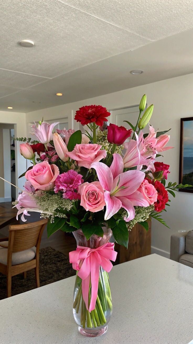 Pinkish Medley Vase Arrangement - Green Touch Flowers Calgary
